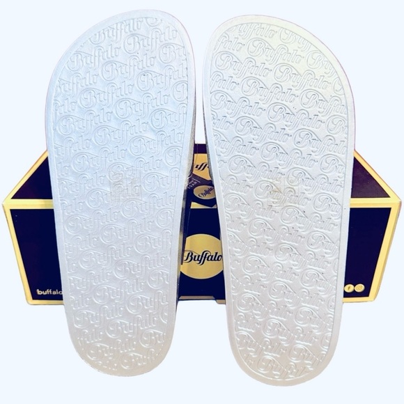 Buffalo London Silver Glitter Rio Slides Metallic Logo Strap Sandals 38 / 7.5 - Picture 5 of 8
